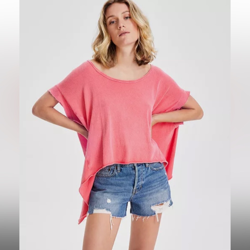 Free People Womens Cotton Raw Hem Pullover Top